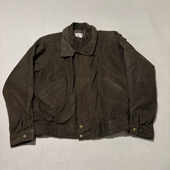 H.B. Leather Other - H.B. Leather Mens XL Brown Cowhide Nubuck Bomber Jacket Vintage Full Zip
